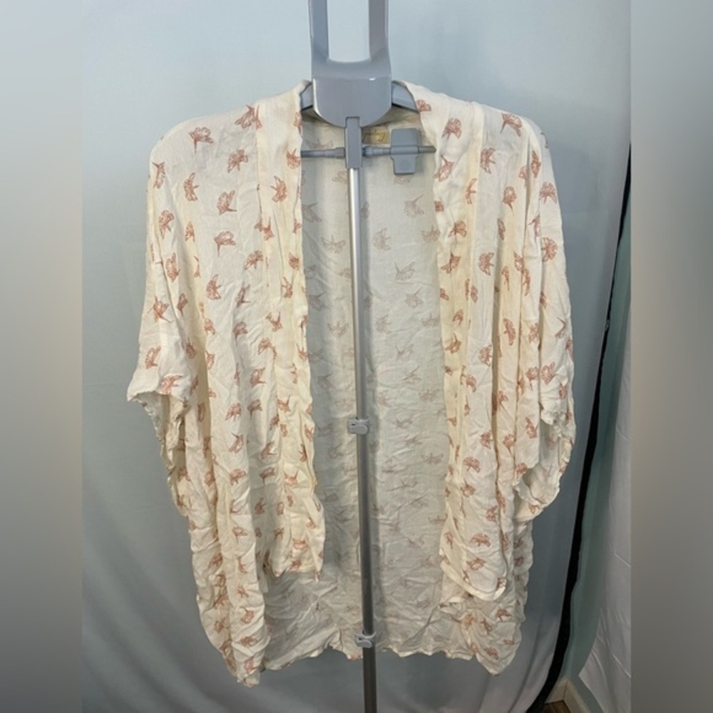 Symbology Ginkgo Leaf Print Kimono Wrap Womens OS Cream Terracotta Rayon Boho